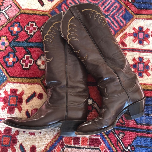 Tony Lama men’s tall heeled leather cowboy boots - Picture 3 of 7